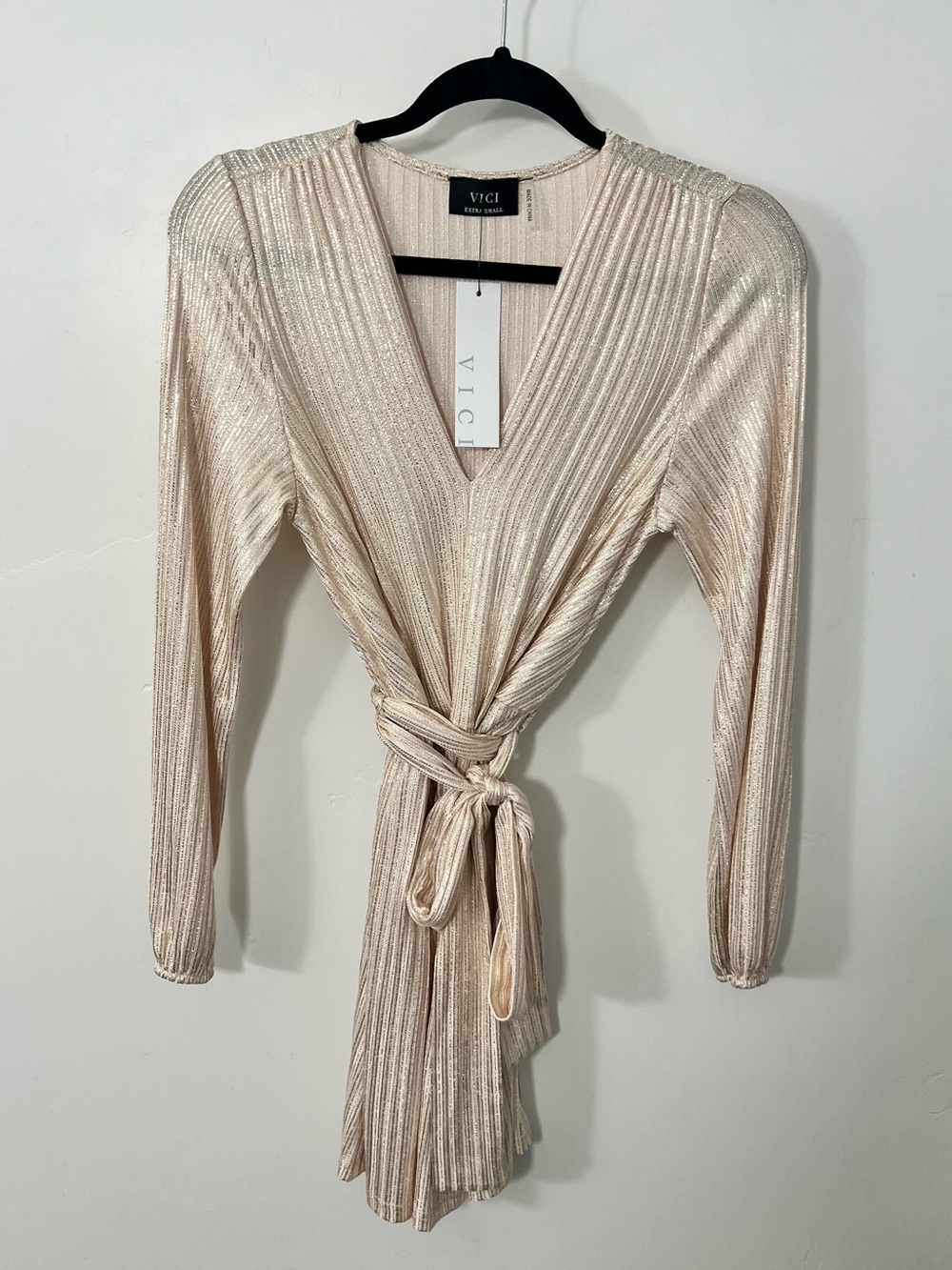 Bachelorette / NYE Metallic Cream Wrap-Front Dress